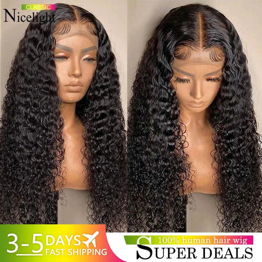 Nicelight Water Wave Transparent 13x6 Lace Frontal Wigs 30 Inch Brazilian Remy Pre Plucked Human Hair Wigs Curly Lace Front Wig