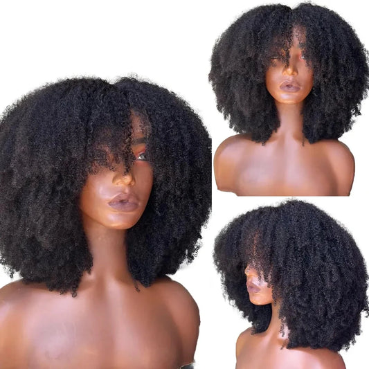 Afro Kinky Curly 13X6 Lace Front Human Hair Wigs For Black Women 4x4 Lace Closure Wig With Bang Brazilian 180% Density Remy Hair