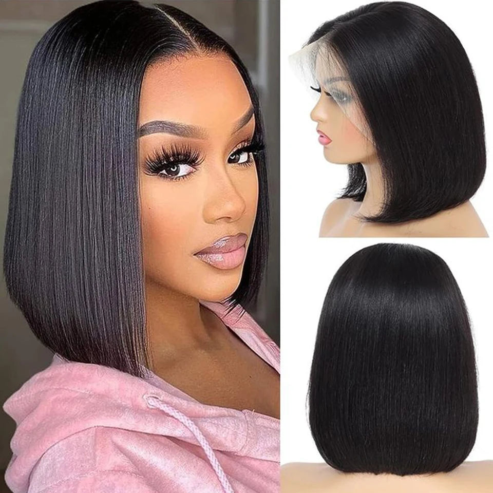 Bone Straight Short Bob Wig  180% Density 13*6*1 T Part Lace Human Hair Wigs For Women  Bob Wig Lace Frontal Wig Human Hair