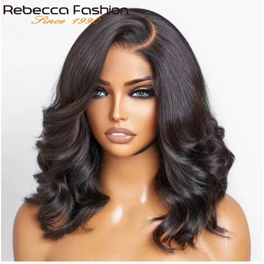 Side Part Body Wave Human Hair Bob Wigs Breathable Pre-Plucked Brazilian Lace Front Wigs For Women Natural Black Color