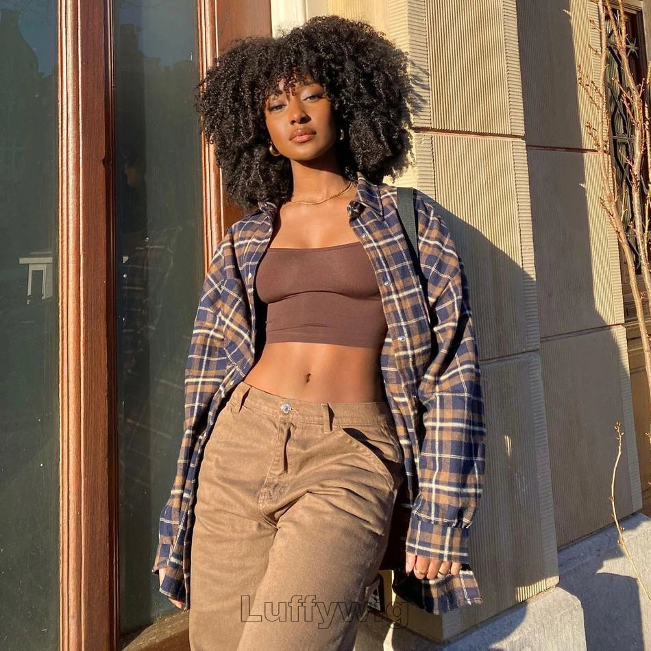 4B 4C Afro Kinky Curly Wig with Bangs Human Hair Full Machine Made Scalp Top Wig 200 Density Remy Brazilian Short Bob Curly Wigs