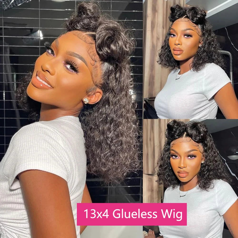 Pre Cut No Glue Deep Wave 13x4 Lace Frontal Wig Short Bob Wig Jerry Curly 7x5 Glueless Wig Human Hair Ready Go Wig For Women