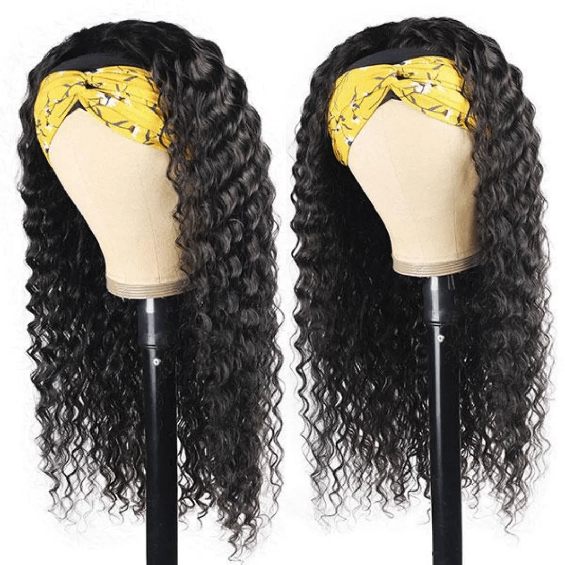 Human Hair Wigs Deep Wave Headband Wigs for Black Women No Lace Remy Hair Water Wave Headband Wigs KInky Curly 12-28 Inch Mobok
