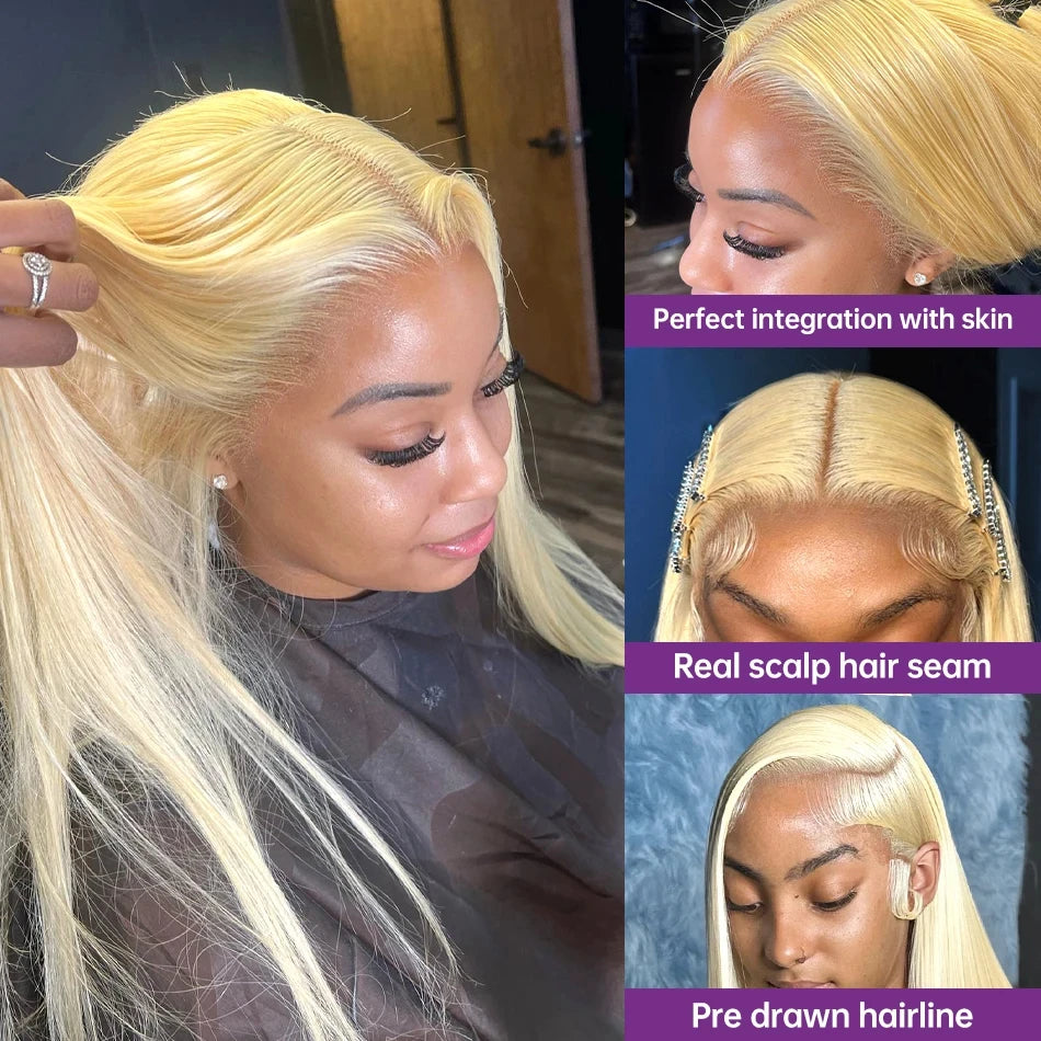 613 Honey Blonde Straight 13x6 Lace Front Human Hair Wigs HD Transparent Brazilian Preplucked 13×4 HD Lace Frontal Wig For Women