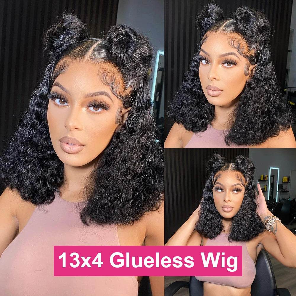 Pre Cut No Glue Deep Wave 13x4 Lace Frontal Wig Short Bob Wig Jerry Curly 7x5 Glueless Wig Human Hair Ready Go Wig For Women