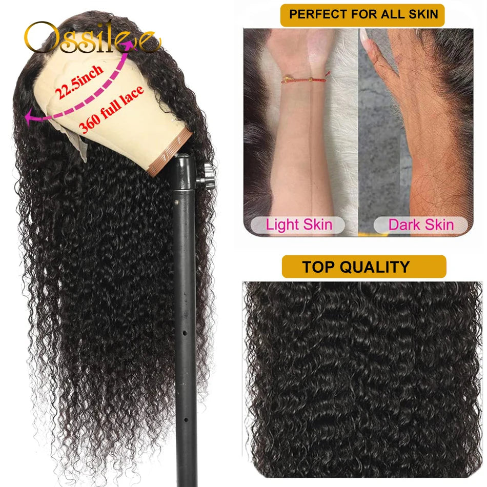 360 Lace Front Wig Human Hair Deep Wave Invisi Strap Snug Fit 360 Transparent HD Lace Frontal Wigs Pre Cut Lace Wig Ossilee
