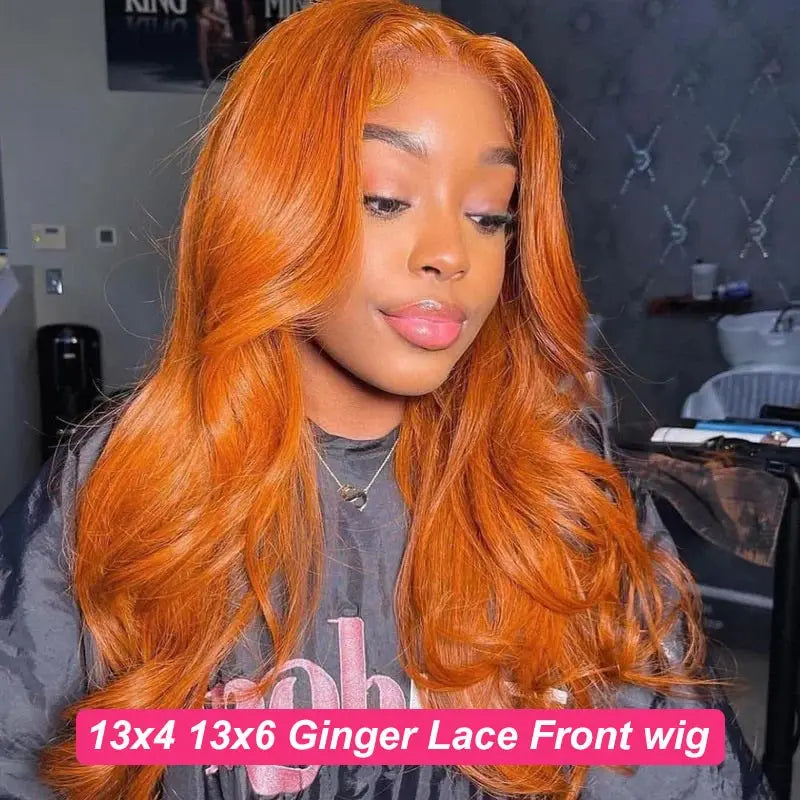 Orange Ginger 13x6 Lace Front Wigs Human Hair Body Wave 13x4 HD Transparent Lace Frontal Wig 180% Density Ginger Human Hair Wig