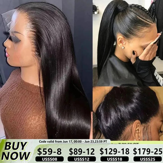 360 Transparent Lace Frontal Wigs Pre Plucked Brazilian Remy Straight 13X4 Lace Front Human Hair Wigs For Black Women Bling Hair