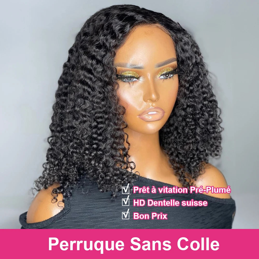 Pre Cut No Glue Deep Wave 13x4 Lace Frontal Wig Short Bob Wig Jerry Curly 7x5 Glueless Wig Human Hair Ready Go Wig For Women