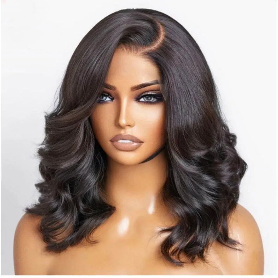 Side Part Body Wave Human Hair Bob Wigs Breathable Pre-Plucked Brazilian Lace Front Wigs For Women Natural Black Color
