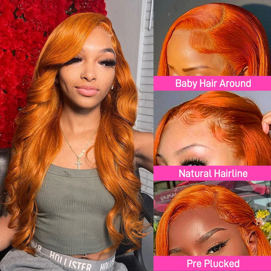 Orange Ginger Human Hair Wig 13x6 Hd Lace Frontal Wig 30 36 Inch Transparent Colored Brazilian 13x4 Body Wave Lace Front Wigs