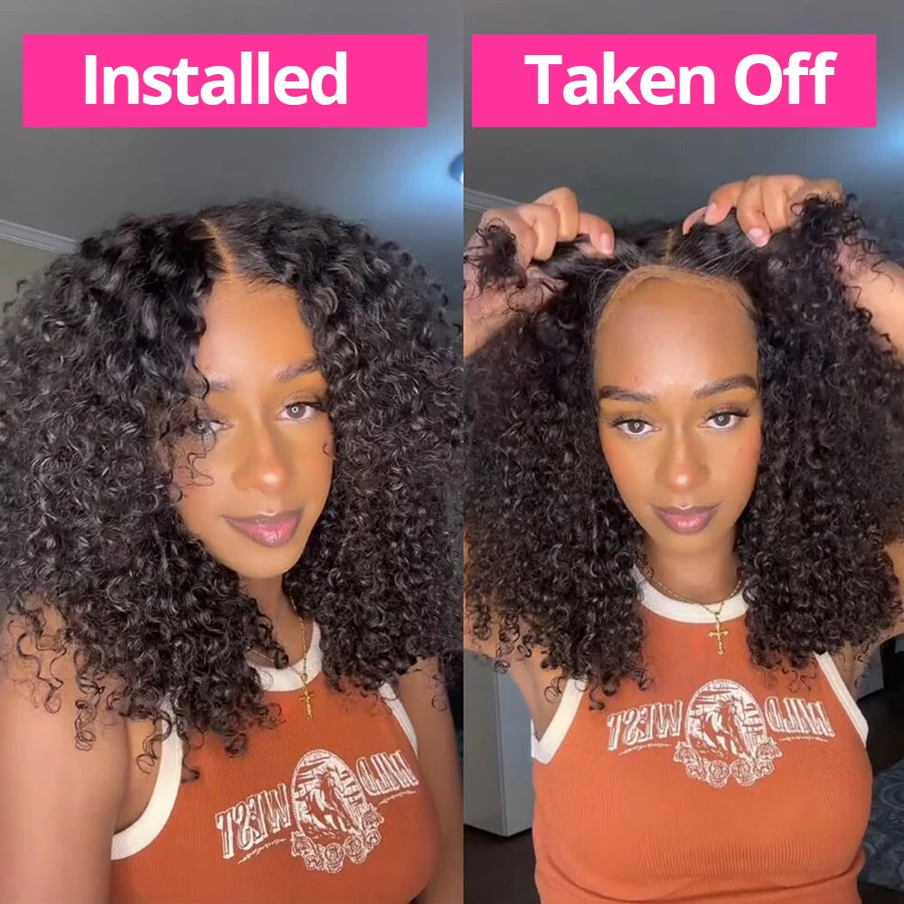 Pre Cut No Glue Deep Wave 13x4 Lace Frontal Wig Short Bob Wig Jerry Curly 7x5 Glueless Wig Human Hair Ready Go Wig For Women