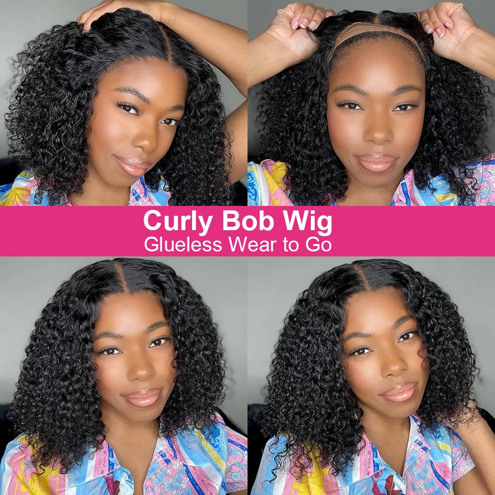 Pre Cut No Glue Deep Wave 13x4 Lace Frontal Wig Short Bob Wig Jerry Curly 7x5 Glueless Wig Human Hair Ready Go Wig For Women