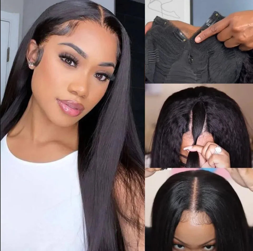 V Part Wigs Human Hair 30 34 Inch Remy Brazilian No Glue Straight Hair Wigs No Leave Out No Glue Upgrade U Part Human Hair Wigs