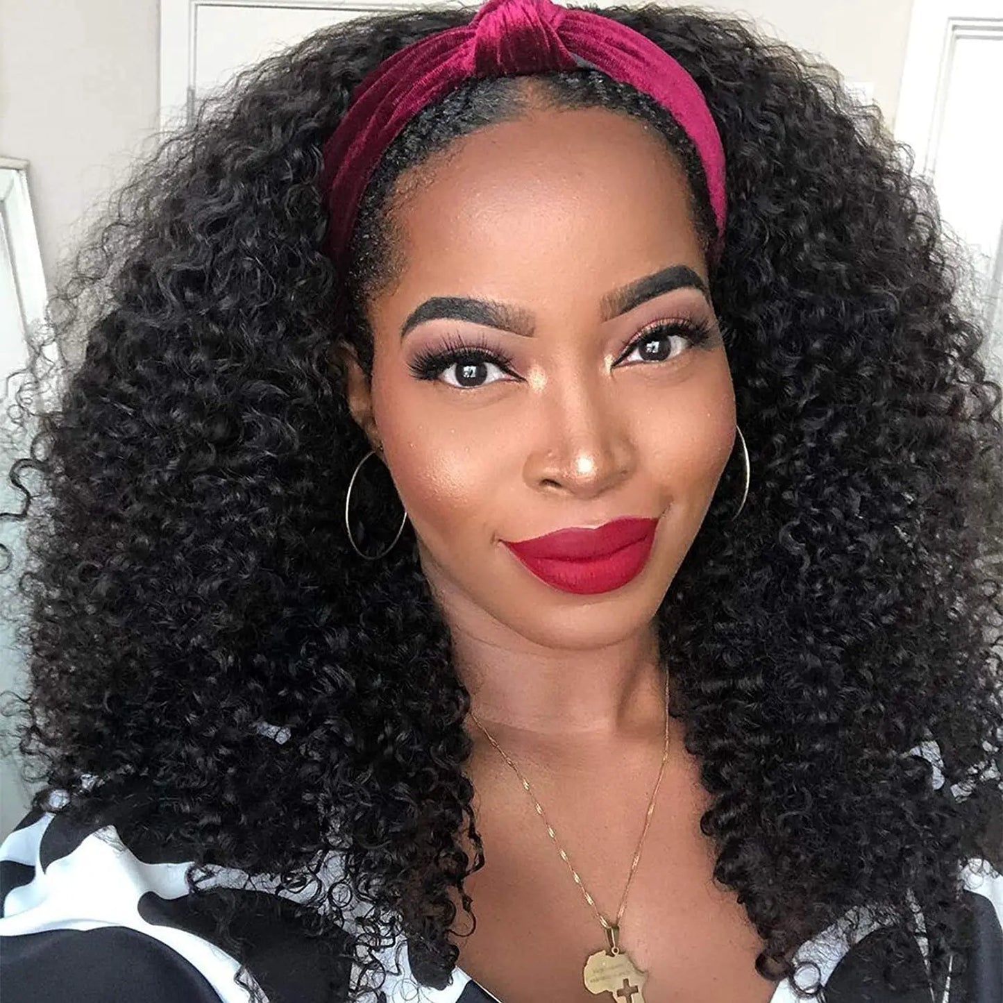 Human Hair Wigs Deep Wave Headband Wigs for Black Women No Lace Remy Hair Water Wave Headband Wigs KInky Curly 12-28 Inch Mobok