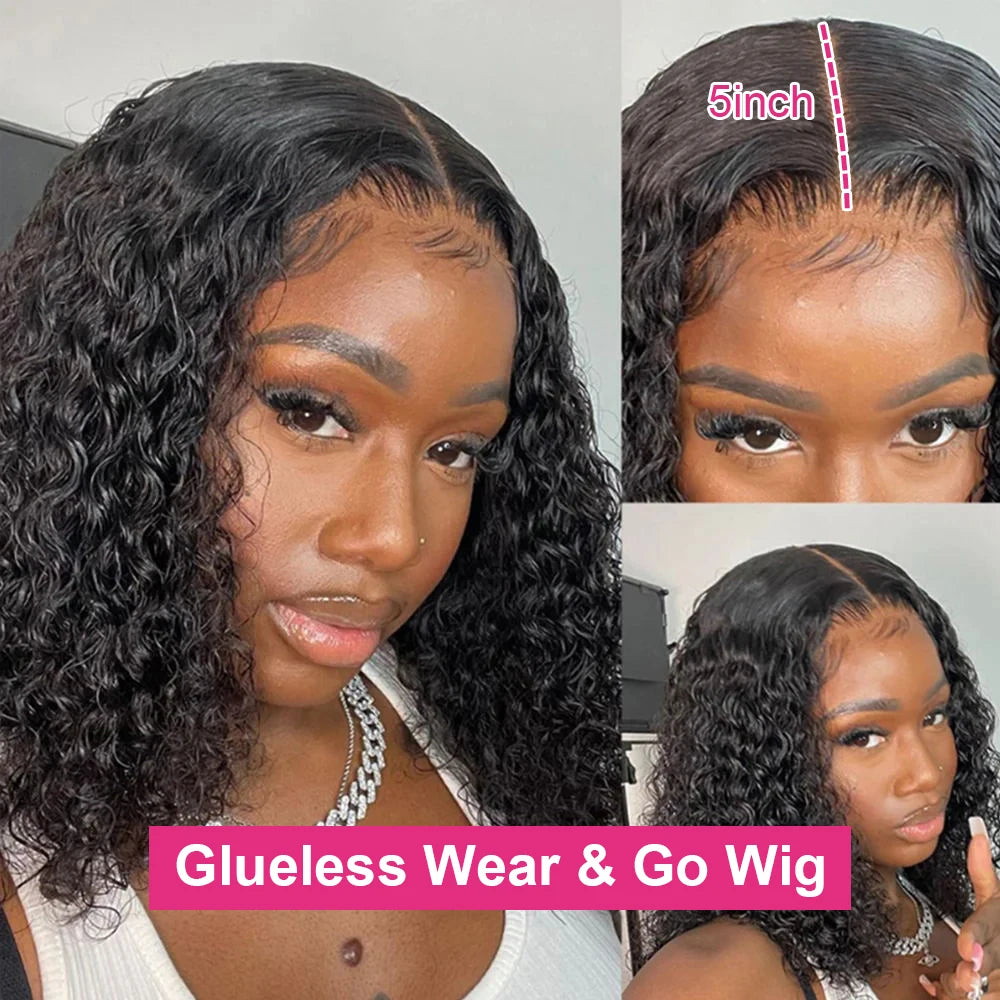 Pre Cut No Glue Deep Wave 13x4 Lace Frontal Wig Short Bob Wig Jerry Curly 7x5 Glueless Wig Human Hair Ready Go Wig For Women