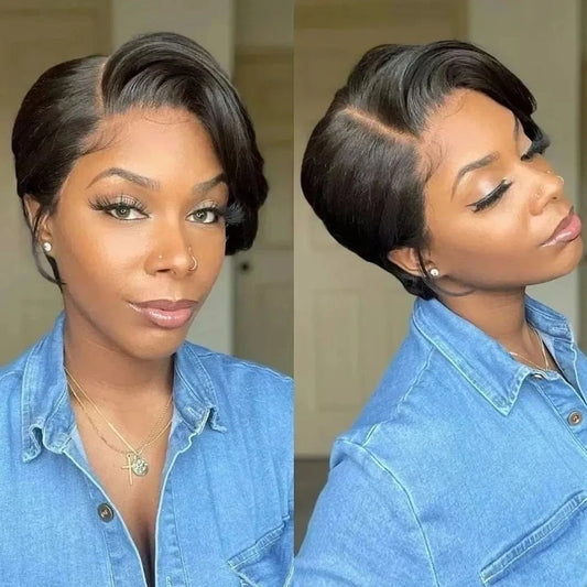 Short Pixie Straight Bob Human Hair L Lace Wigs For Women Brazilian Remy Hair Glueless Ombre 613 Colored Cheap Wigs