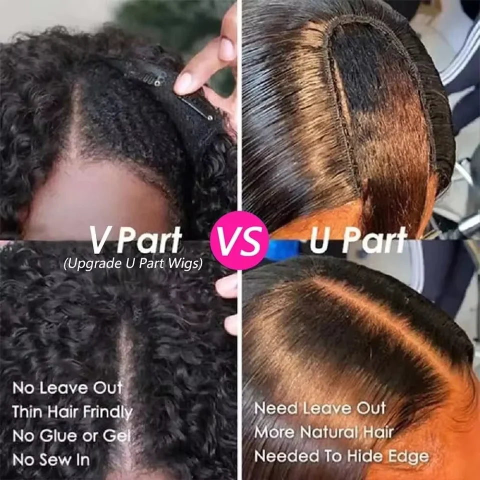 V Part Wigs Human Hair 30 34 Inch Remy Brazilian No Glue Straight Hair Wigs No Leave Out No Glue Upgrade U Part Human Hair Wigs