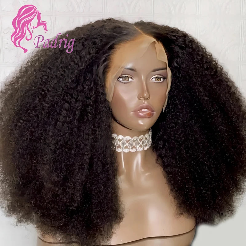 350% Density Fluffy Afro Kinky Curly Human Hair Wigs 13x4 Transparent Lace Frontal Wig Virgin Hair 4x4 Closure Wig Natural Color