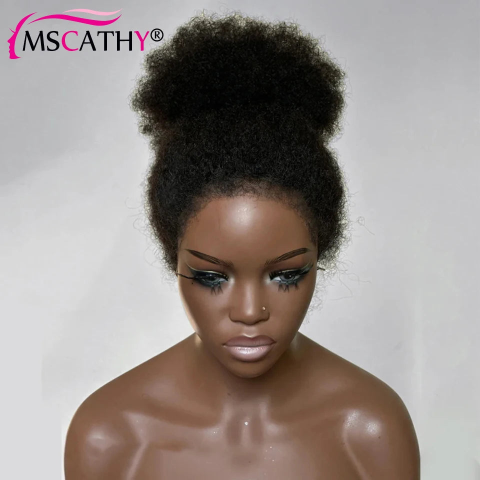 Afro Kinky Curly Ponytail Human Hair Wigs For Women 13x4 HD Transparent Lace Frontal Wig Brazilian Virgin Hair Wig With 4C Edges