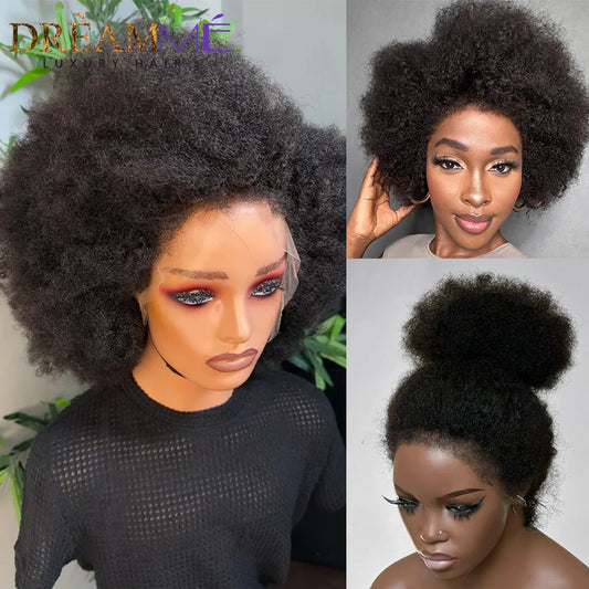 Afro Curly 360 Lace Wigs For Women Peruvian Remy Human Hair Kinky Curly 13x4 Lace Front Human Hair Wigs With 4c Kinky Hairline