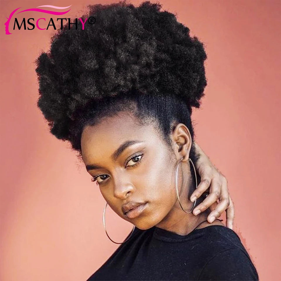 Afro Kinky Curly Ponytail Human Hair Wigs For Women 13x4 HD Transparent Lace Frontal Wig Brazilian Virgin Hair Wig With 4C Edges