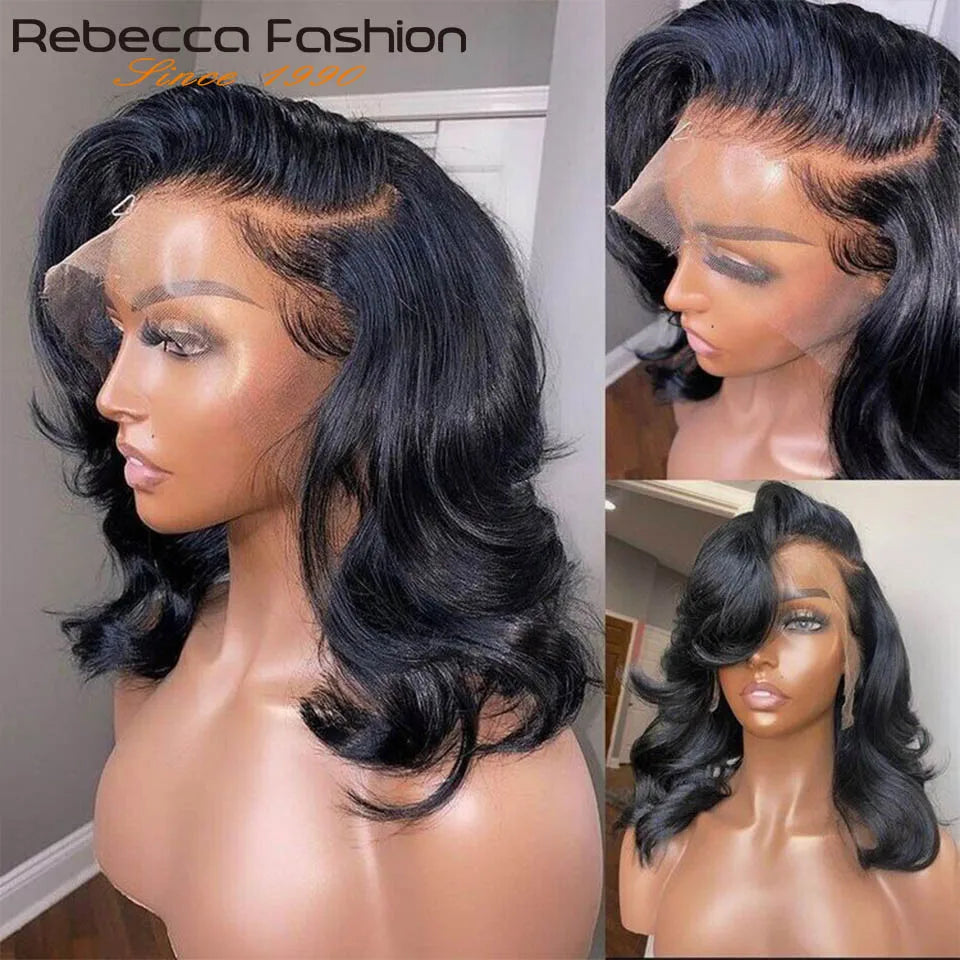 Side Part Body Wave Human Hair Bob Wigs Breathable Pre-Plucked Brazilian Lace Front Wigs For Women Natural Black Color
