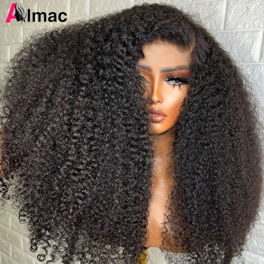 300% Density Kinky Curly 13X4 Hd Transparent Lace Frontal Human Hair Wig For Women Raw Indian Hair Natural Color Pre-Plucked